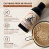 Bottle of Valley de Galene Chicory Root Concentrate with a cup of coffee on a light background