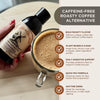 Caffeine-free roasty coffee alternative with a bottle and a cup of chicory.
