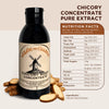 Bottle of Vallee de Galene Chicory Root coffee Concentrate with nutrition facts on a beige background